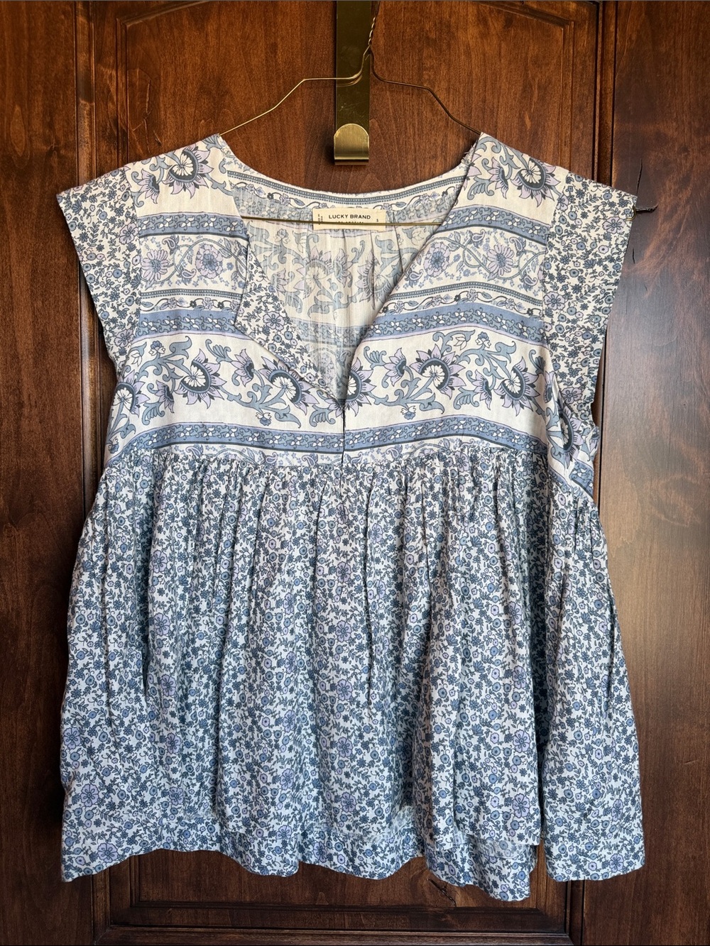 Lucky Brand Light Blue & White Floral Peasant Tunic